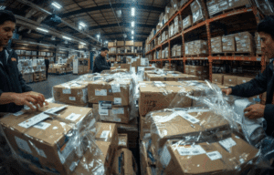Warehouse team processing ecommerce orders for 3PL fulfillment and shipping operations