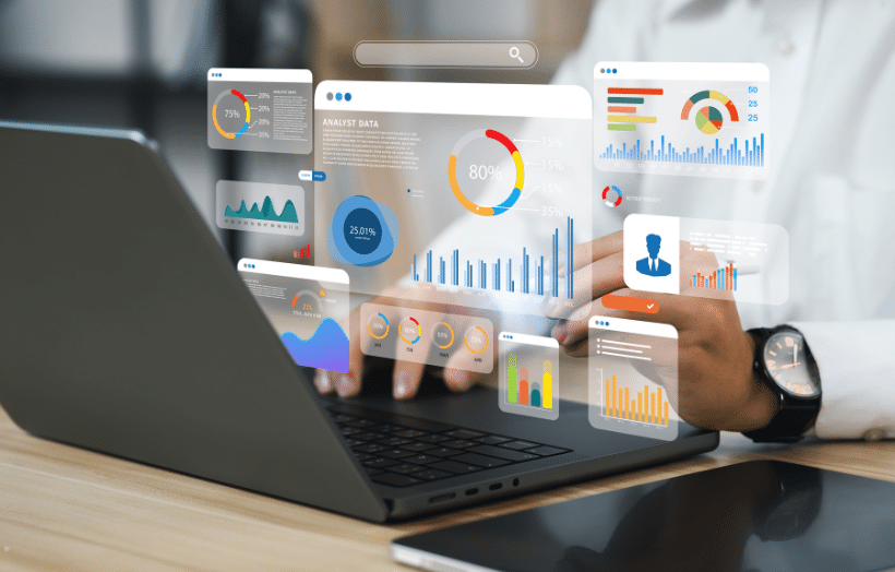 Interactive analytics interface displaying quality monitoring data and performance metrics