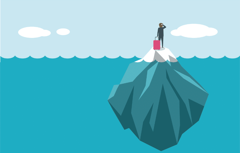 Illustrated iceberg with figure on top, symbolizing hidden risks beneath a healthy sales pipeline